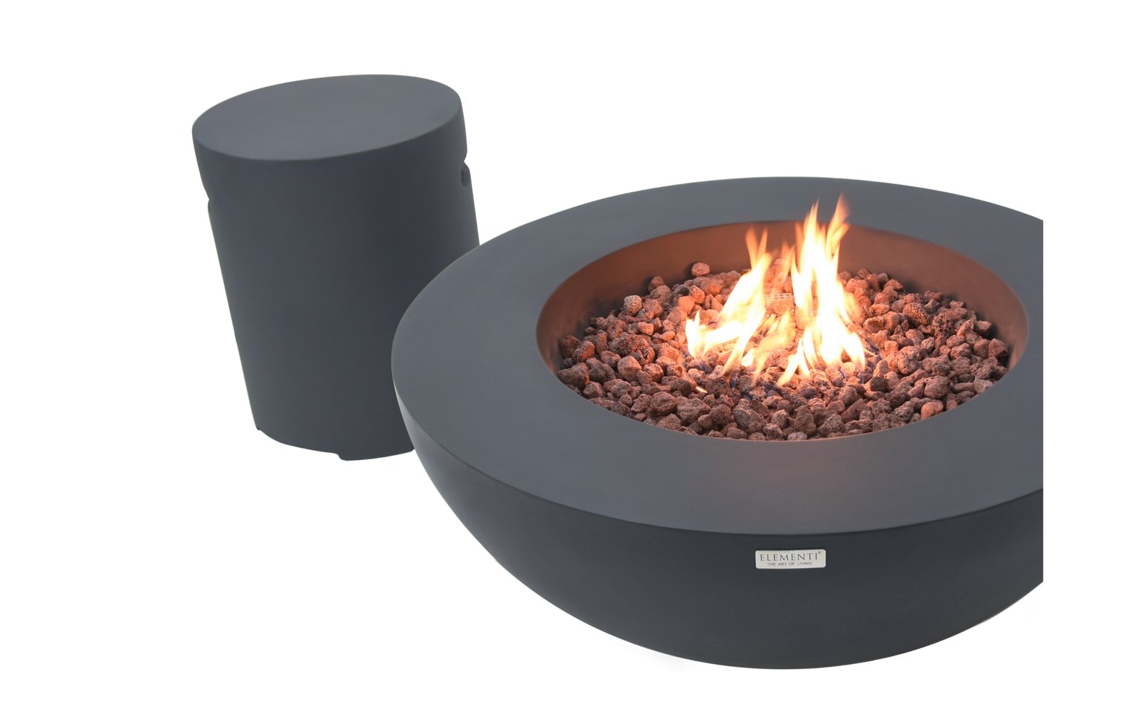 Okrągła osłona butli Dark Grey obok paleniska LUNAR BOWL