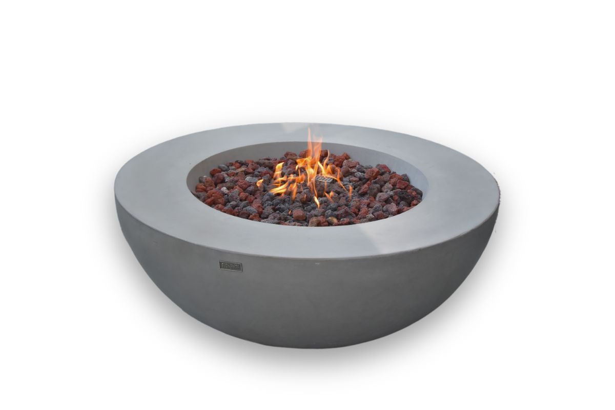 Okrągłe palenisko LUNAR BOWL Light Grey z płonącym ogniem